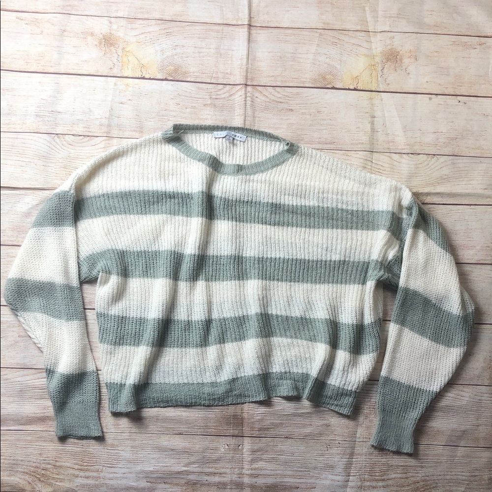 Baltic Born Sage and Cream Striped Oversized Cropped Sweater